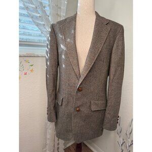 VTG Palm Beach Professionally Tailored Herringbone Wool Blazer Business Read USA